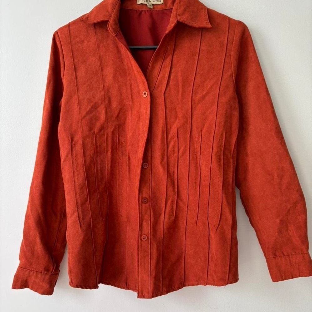 Vintage Boho Western Faux Suede Retro Button Up Long Sleeve Top - Size Small